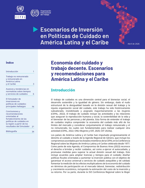 Economía del cuidado y trabajo decente: escenarios y recomendaciones para América Latina y el Caribe